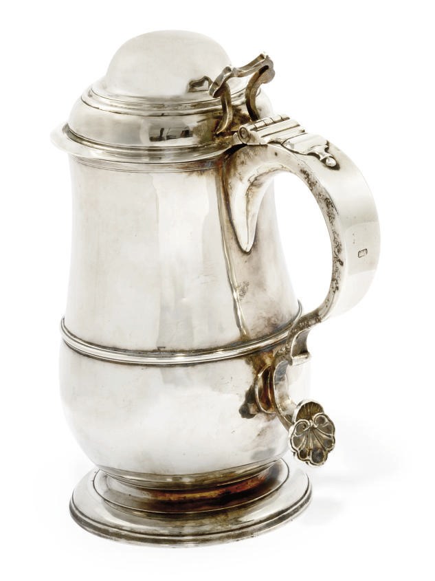 A GEORGE II PROVINCIAL BALUSTER SILVER TANKARD