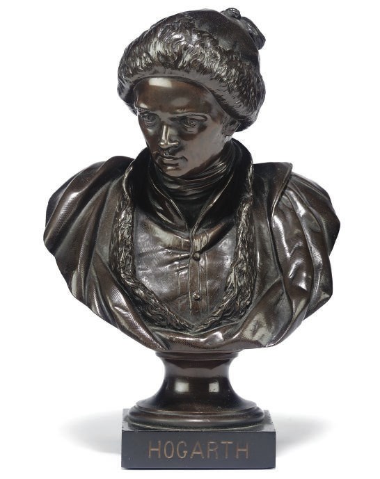A VICTORIAN BRONZE BUST OF HOGARTH