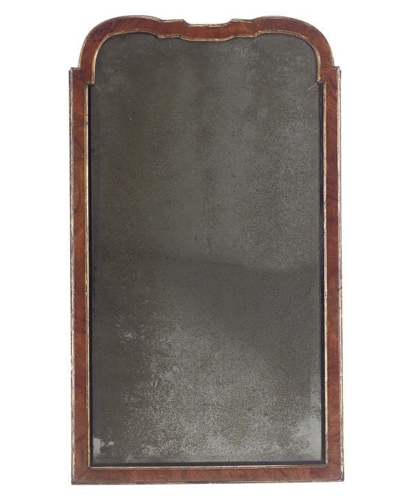A QUEEN ANNE WALNUT AND PARCEL-GILT MIRROR