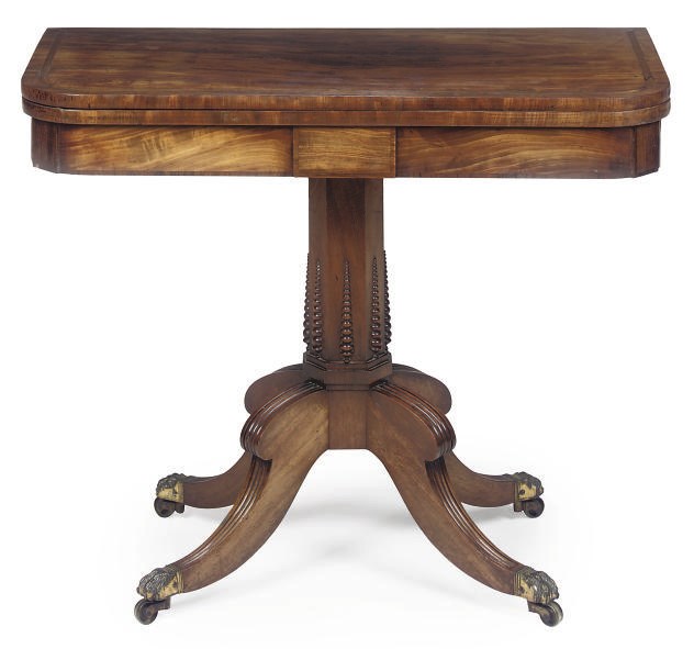 A REGENCY MAHOGANY PEDESTAL CARD TABLE