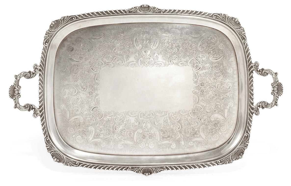 A LATE VICTORIAN SILVER TWO-HANDLED TRAY
