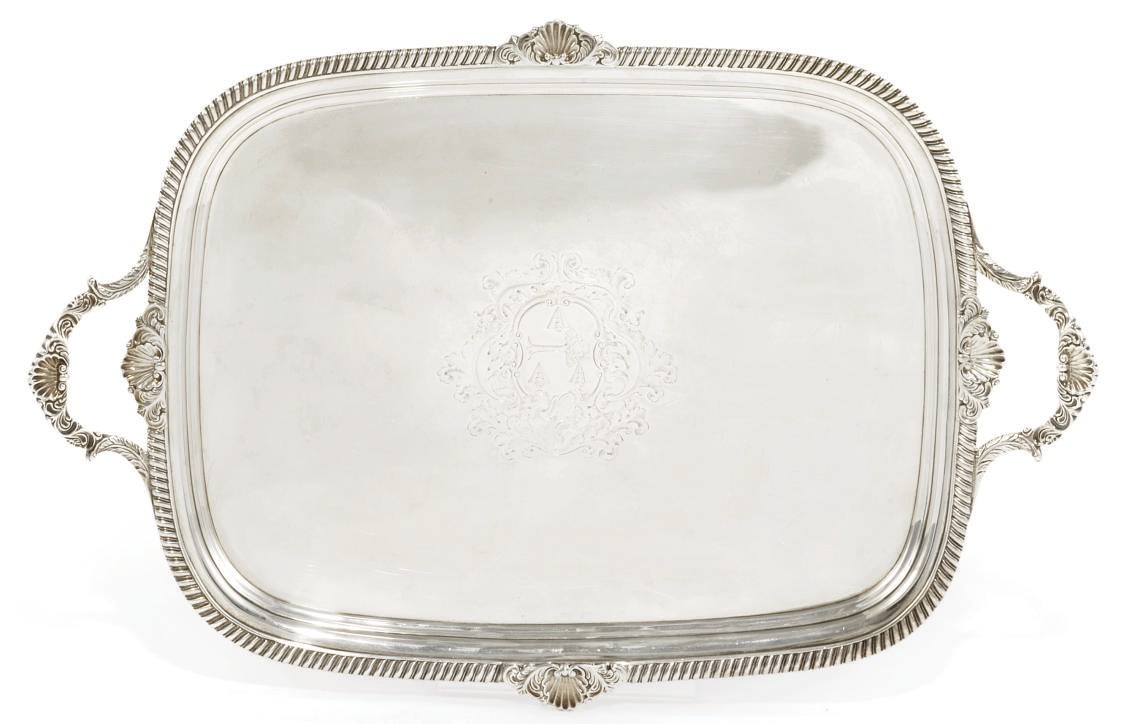 A GEORGE III SILVER TWO-HANDLED TRAY