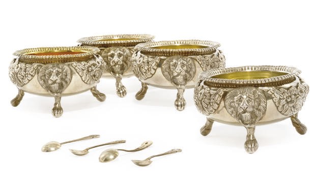 A MATCHED SET OF FOUR GEORGE III SILVER SALT CELLARS