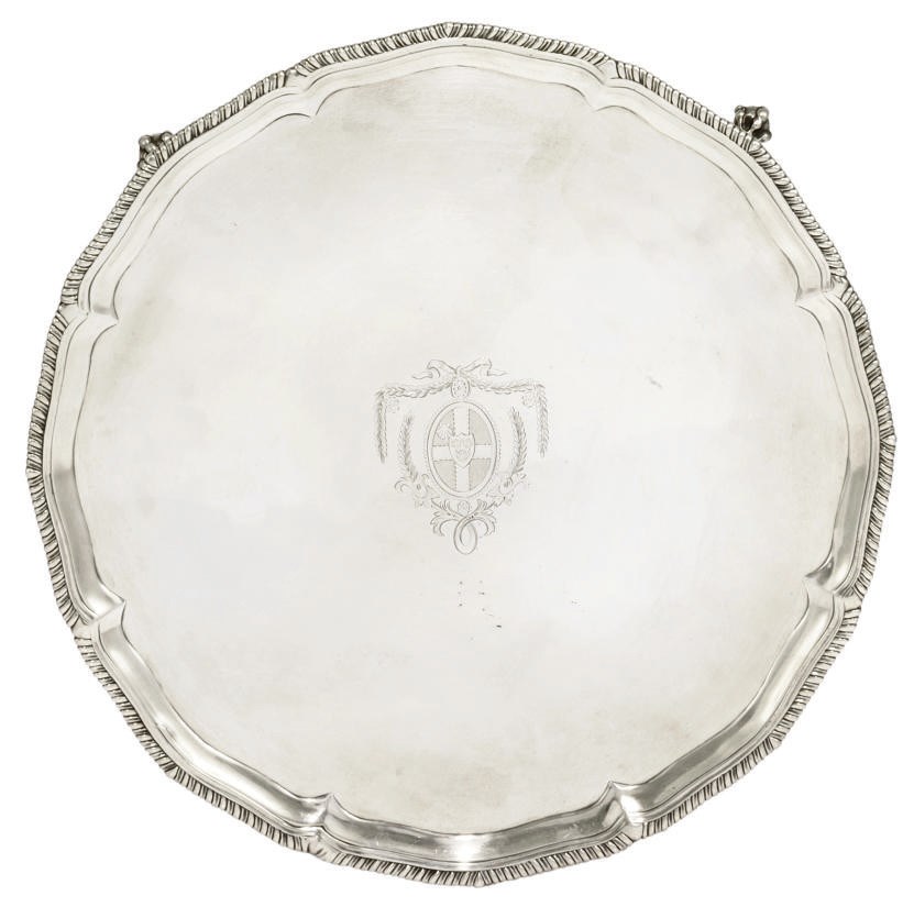 A GEORGE III SHAPED CIRCULAR SILVER SALVER