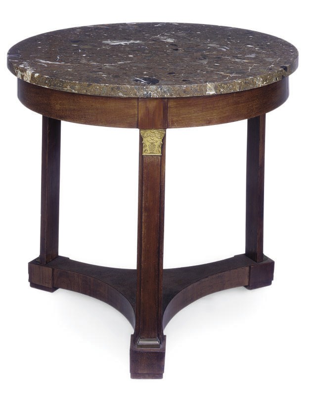 A FRENCH GILT METAL MOUNTED MAHOGANY GUERIDON