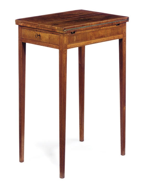 A GEORGE III MAOGANY AND CROSSBANDED WORK TABLE