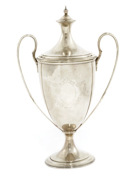 A GEORGE III SILVER TWO-HANDLED CUP AND COVER
