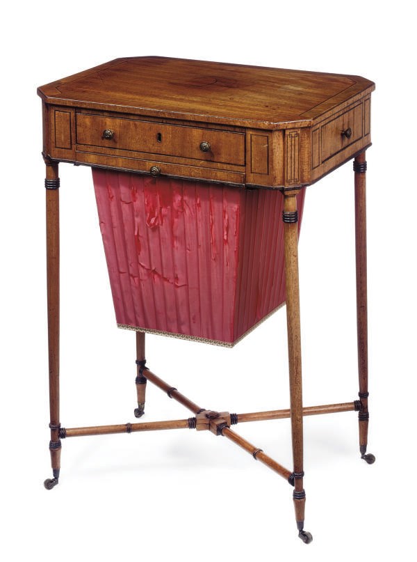 A REGENCY MAHOGANY CROSSBANDED AND INLAID WORK TABLE