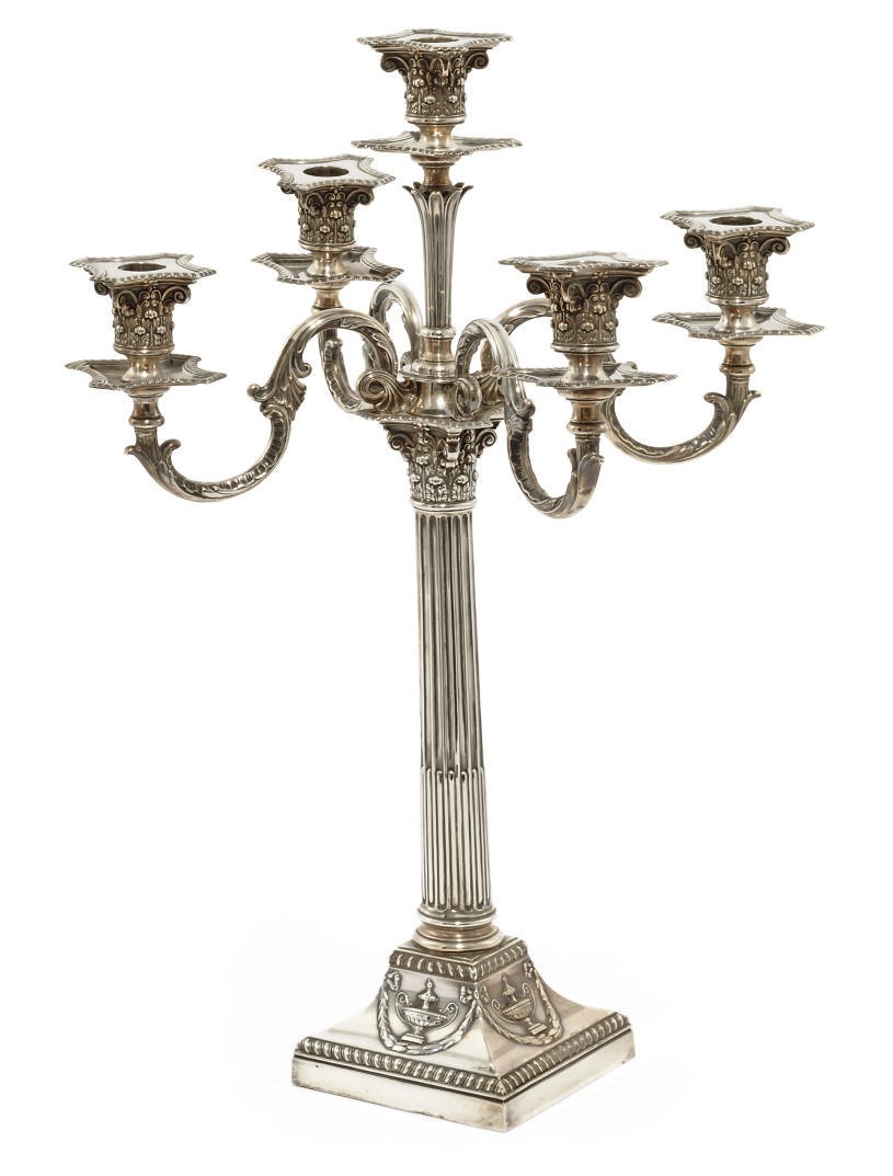 A LATE VICTORIAN SILVER FIVE-LIGHT CANDELABRUM
