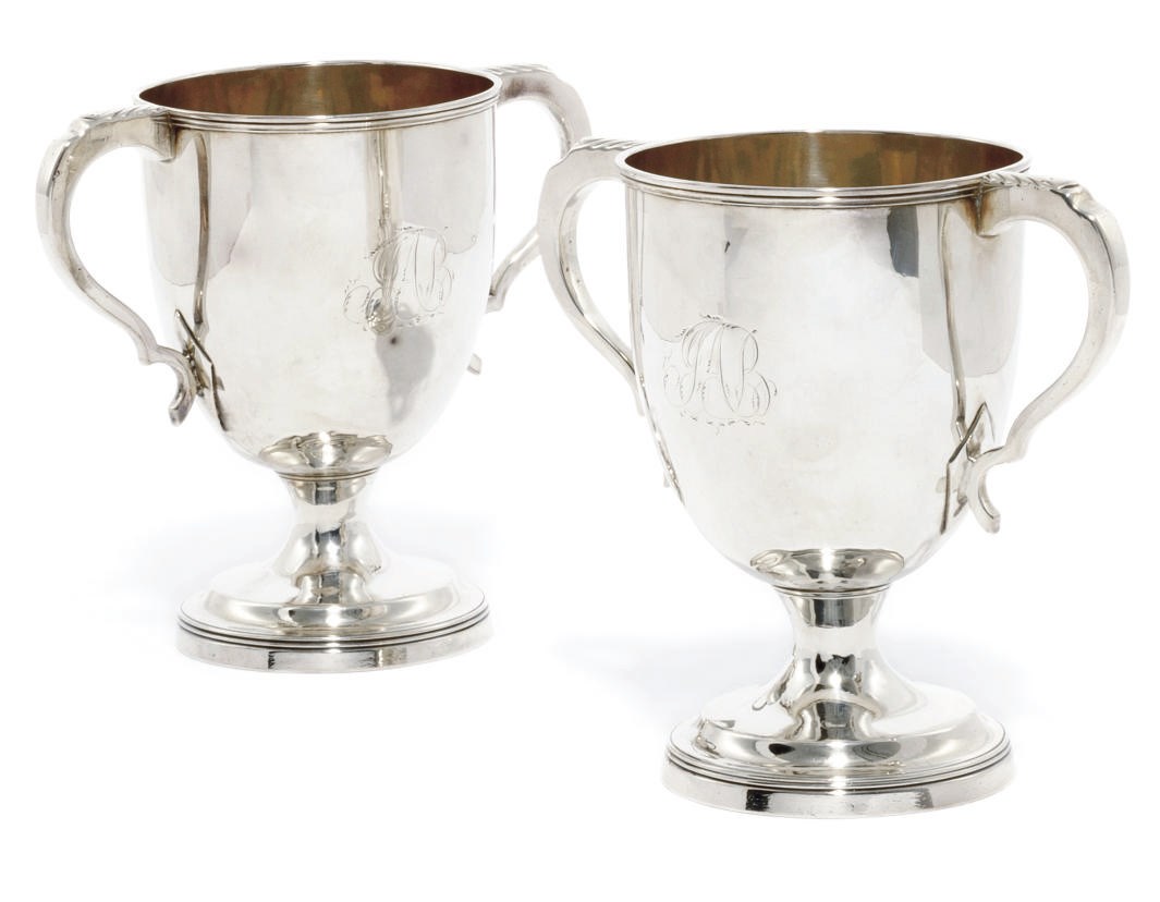 A PAIR OF GEORGE III SILVER TWO-HANDLED CUPS