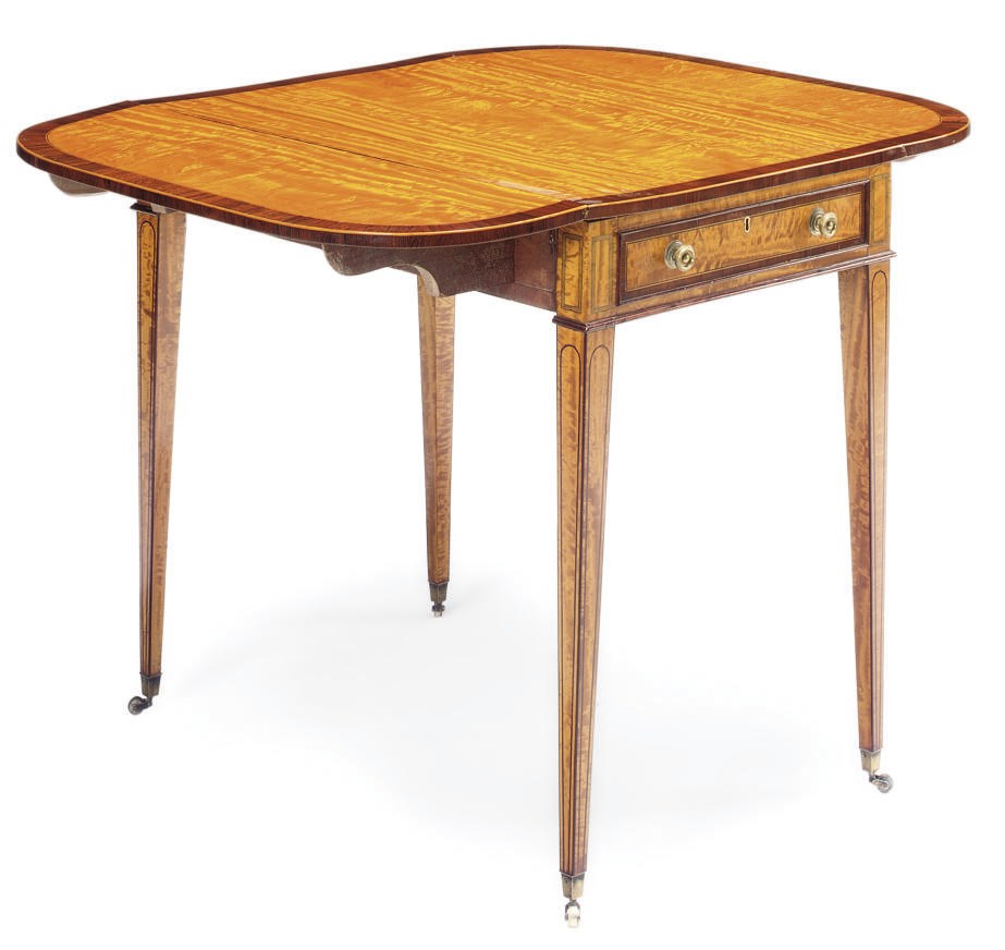A SATINWOOD ROSEWOOD CROSSBANDED AND INLAID PEMBROKE TABLE