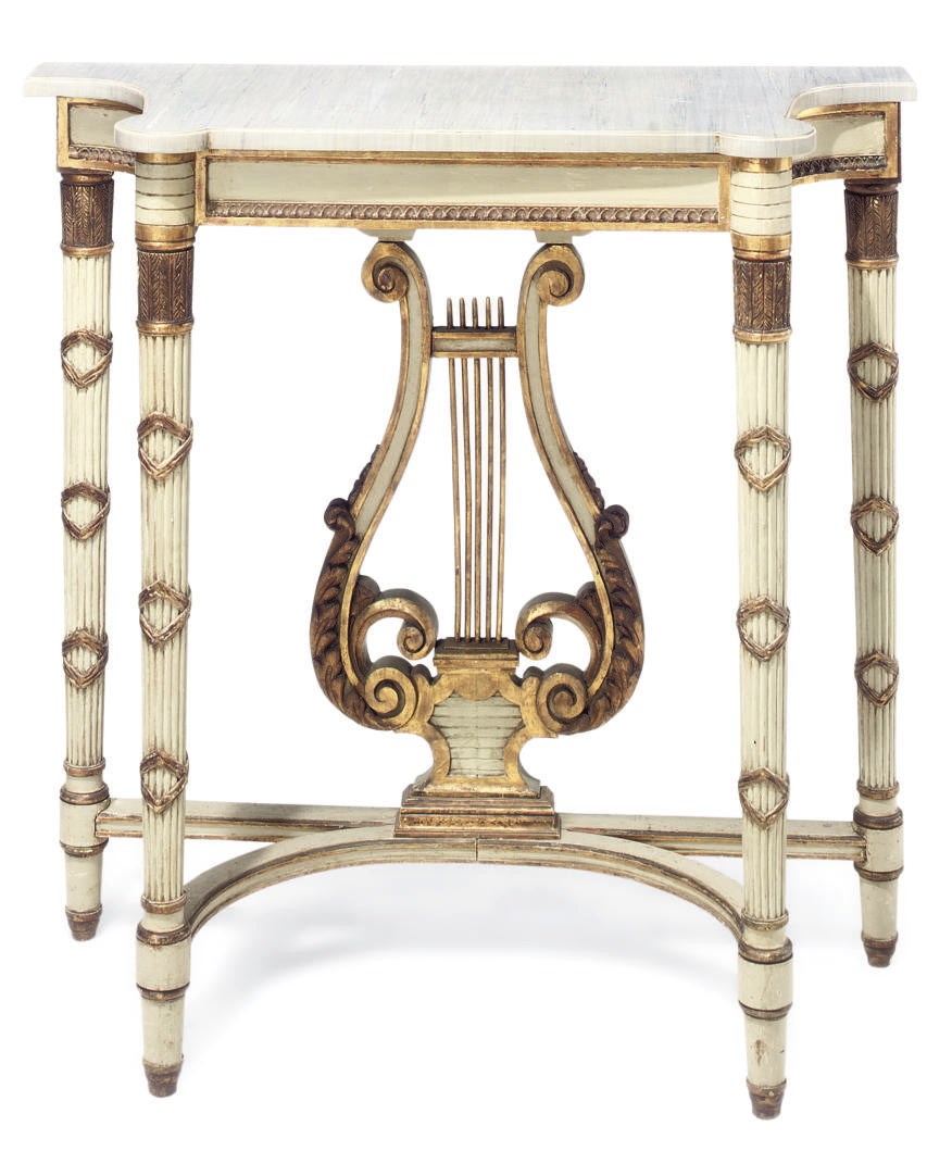A FRENCH GILTWOOD AND GREY PAINTED CONSOLE
