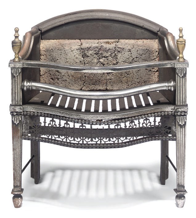 AN EDWARDIAN STEEL AND BRASS FIREGRATE