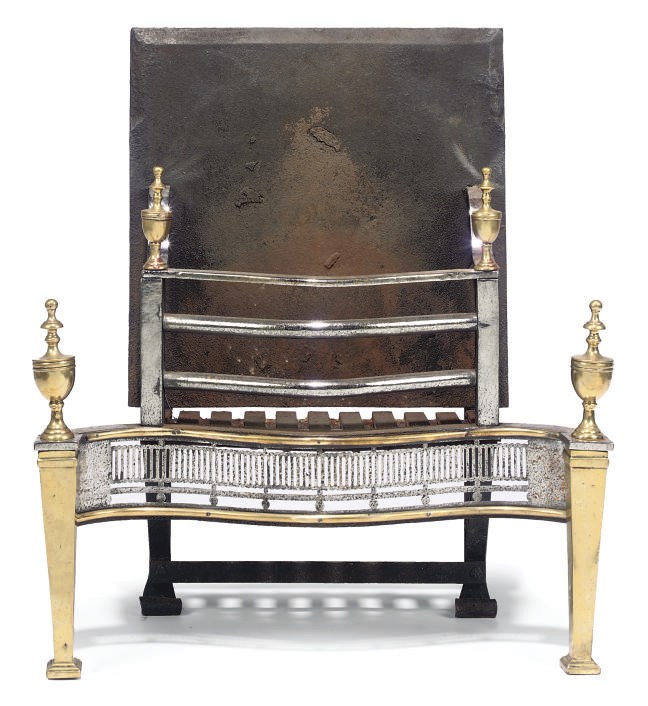 AN EDWARDIAN STEEL AND BRASS FIREGRATE