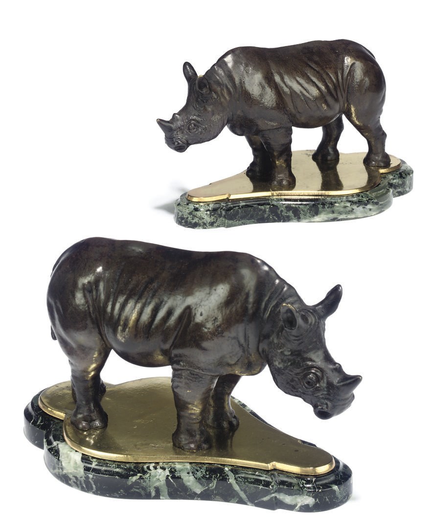 TWO FRENCH BRONZE MODELS OF RHINOCERUS