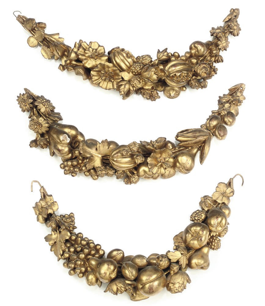 A SET OF FIVE ITALIAN GILTWOOD WALL SWAGS