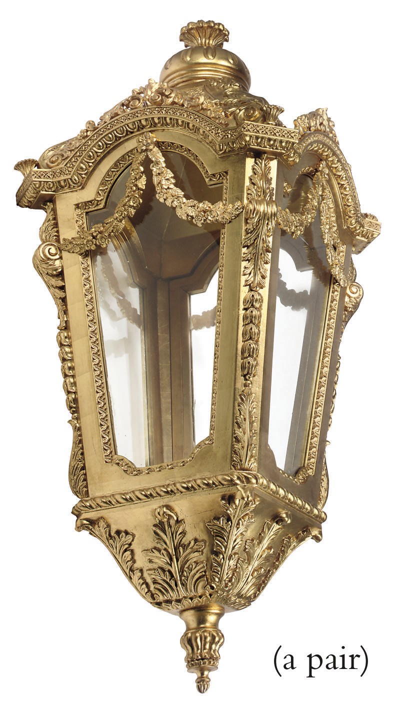 A LARGE PAIR OF GILTWOOD LANTERNS