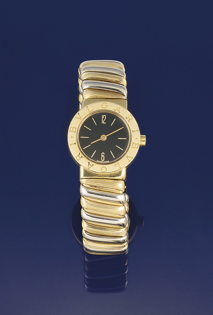 A lady's 18ct. gold "Tubogas" bracelet watch, by Bulgari