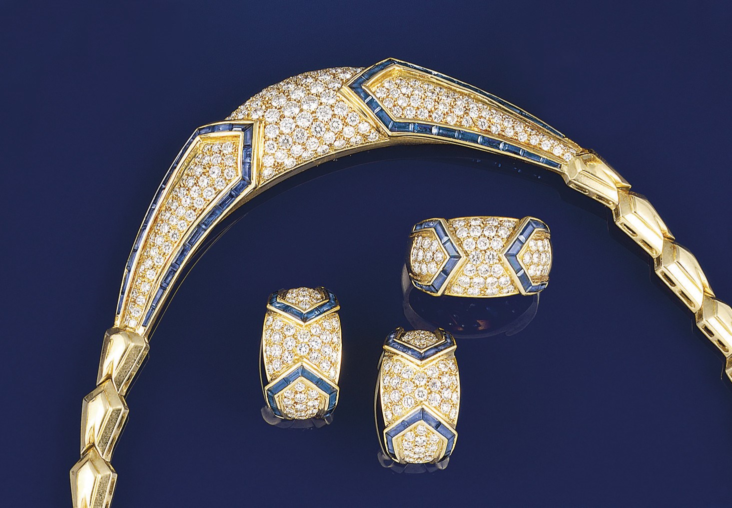 A suite of diamond and sapphire jewellery
