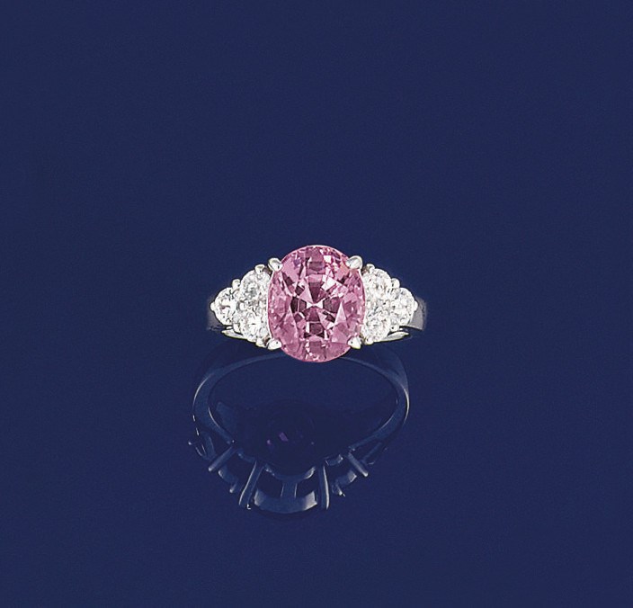 A pink spinel and diamond ring