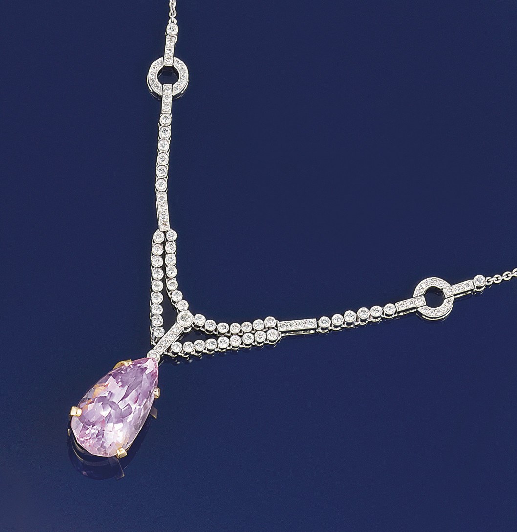 A kunzite and diamond necklace