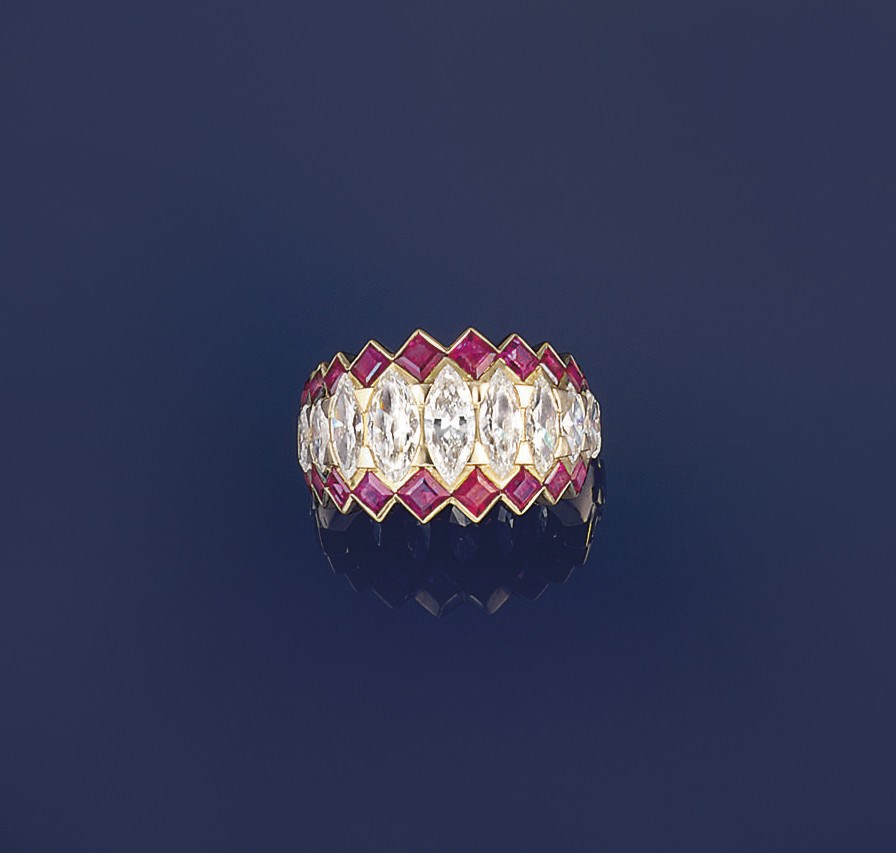 A ruby and diamond ring