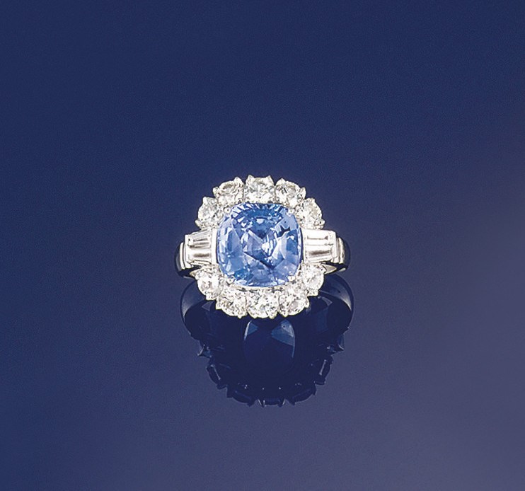 A sapphire and diamond cluster ring