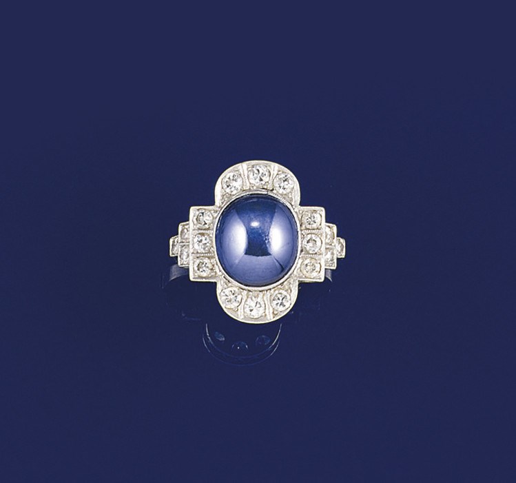 An Art Deco star sapphire and diamond ring
