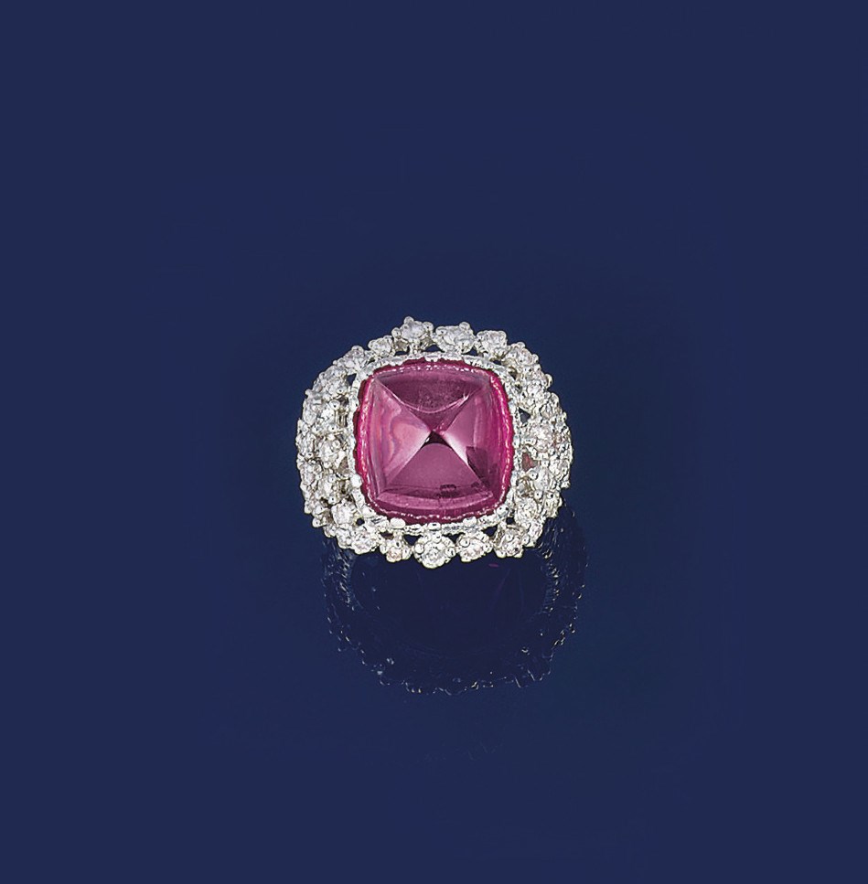 A pink tourmaline and diamond ring