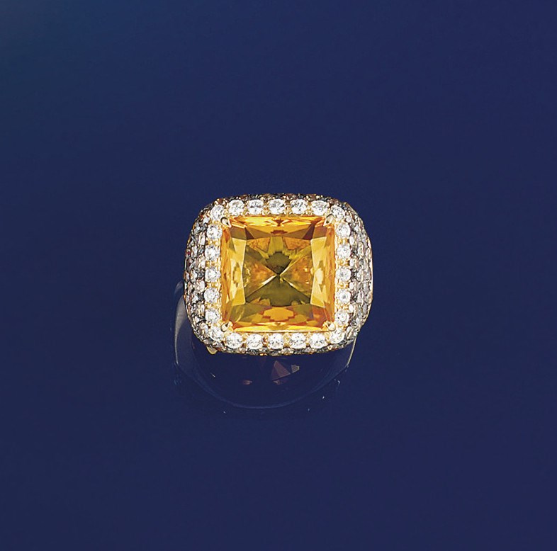 A citrine, coloured diamond and diamond ring, by Margherita Burgener