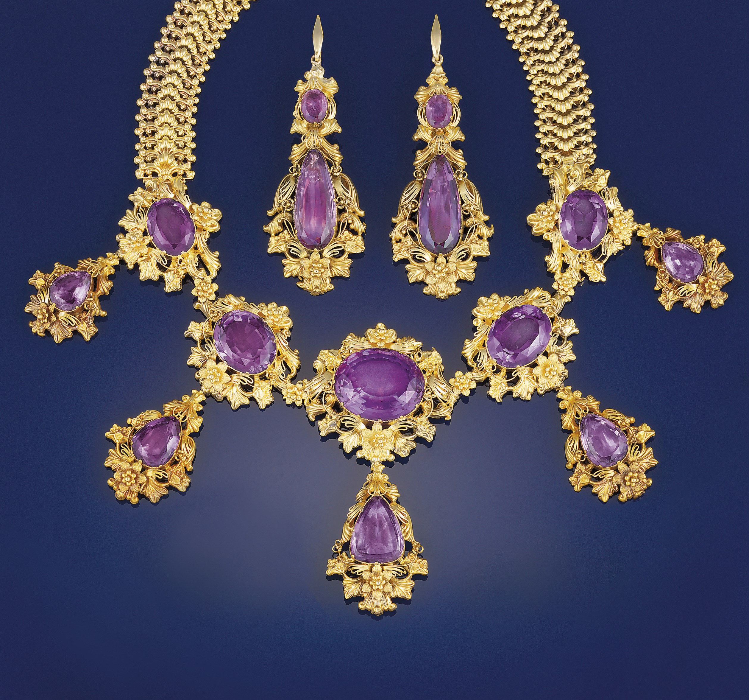 An early 19th century gold and amethyst parure