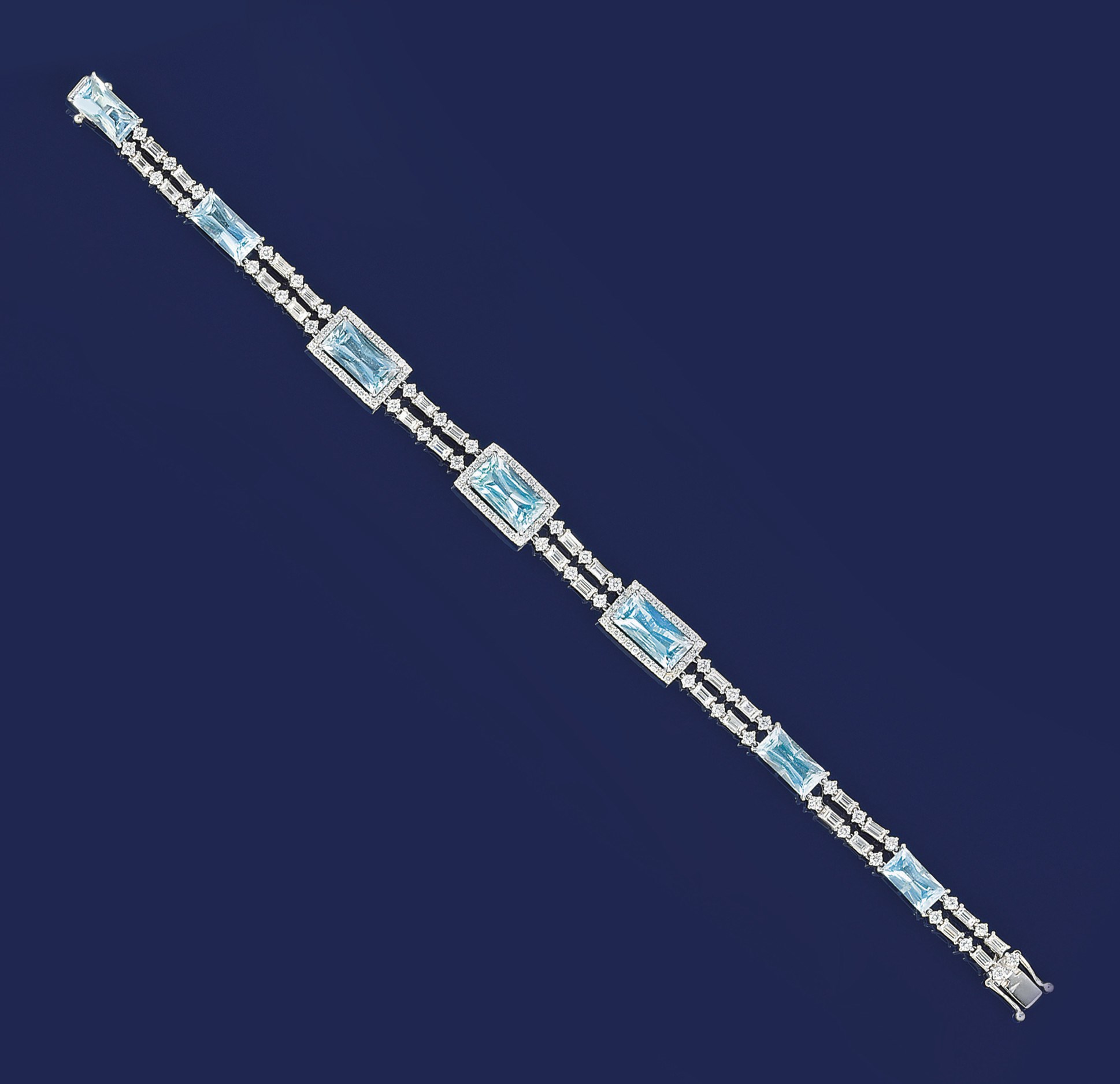 An aquamarine and diamond bracelet