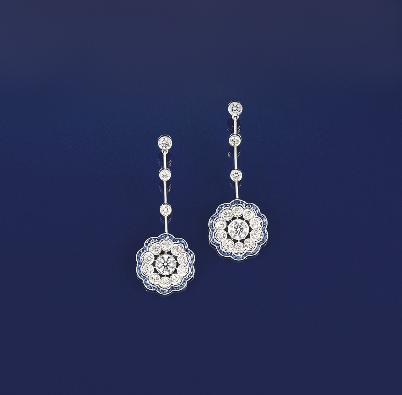 A pair of sapphire and diamond earpendants
