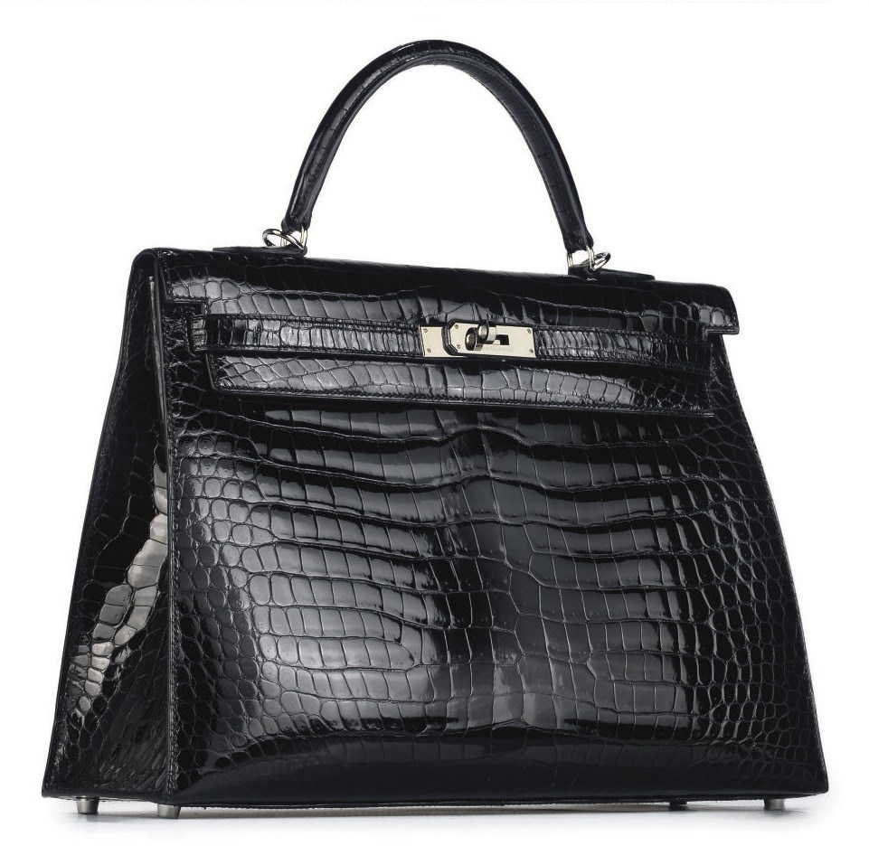 A BLACK CROCODILE KELLY BAG