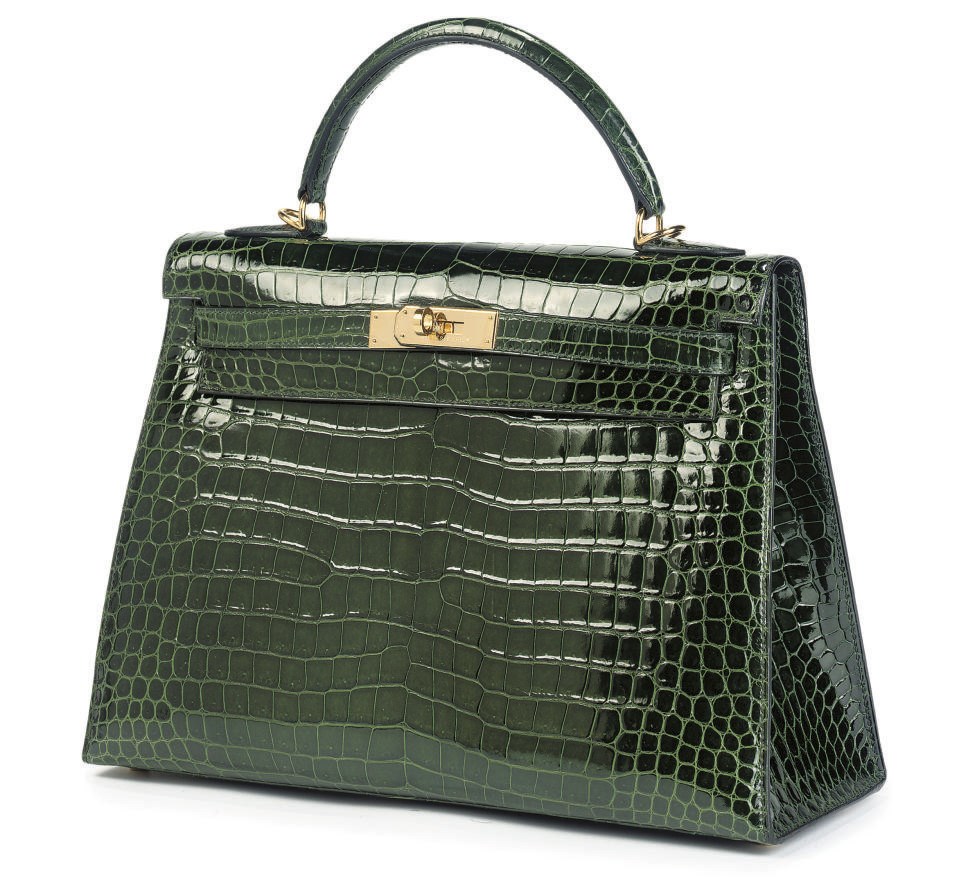 A FOREST GREEN CROCODILE KELLY BAG