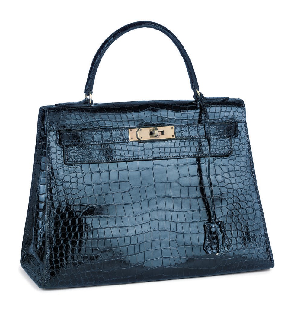 A MIDNIGHT BLUE CROCODILE KELLY BAG
