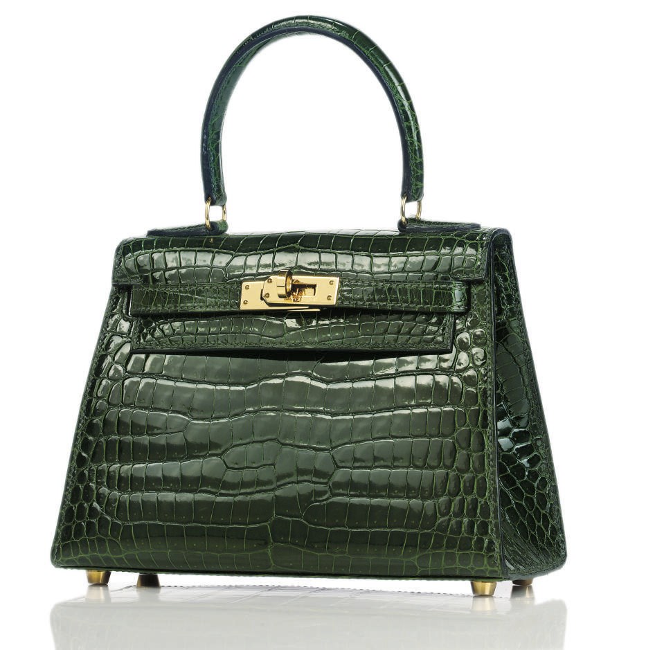 A FOREST GREEN CROCODILE MINI KELLY BAG