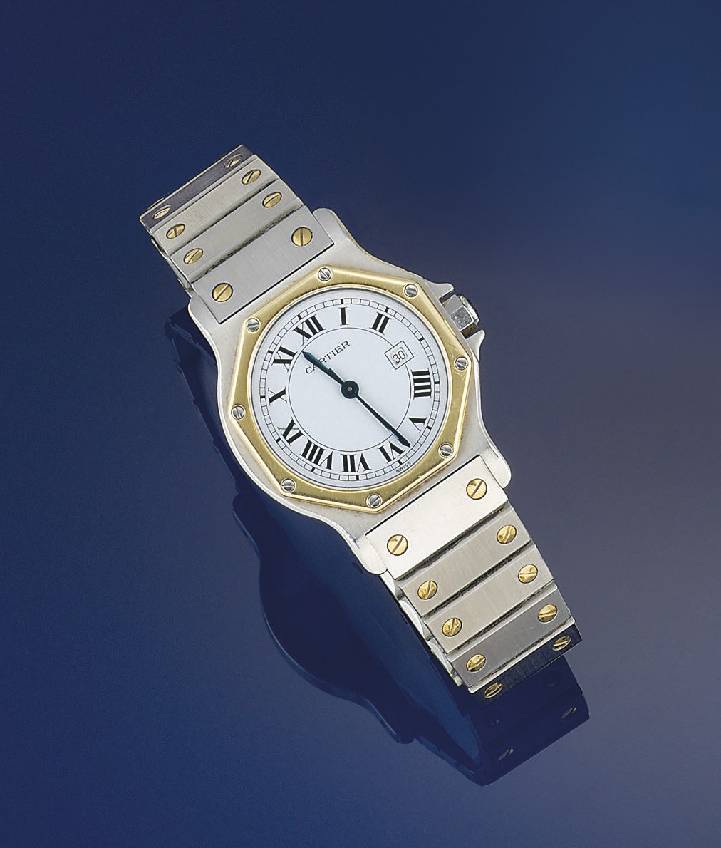 A bi-metallic automatic "Santos" wristwatch, by Cartier