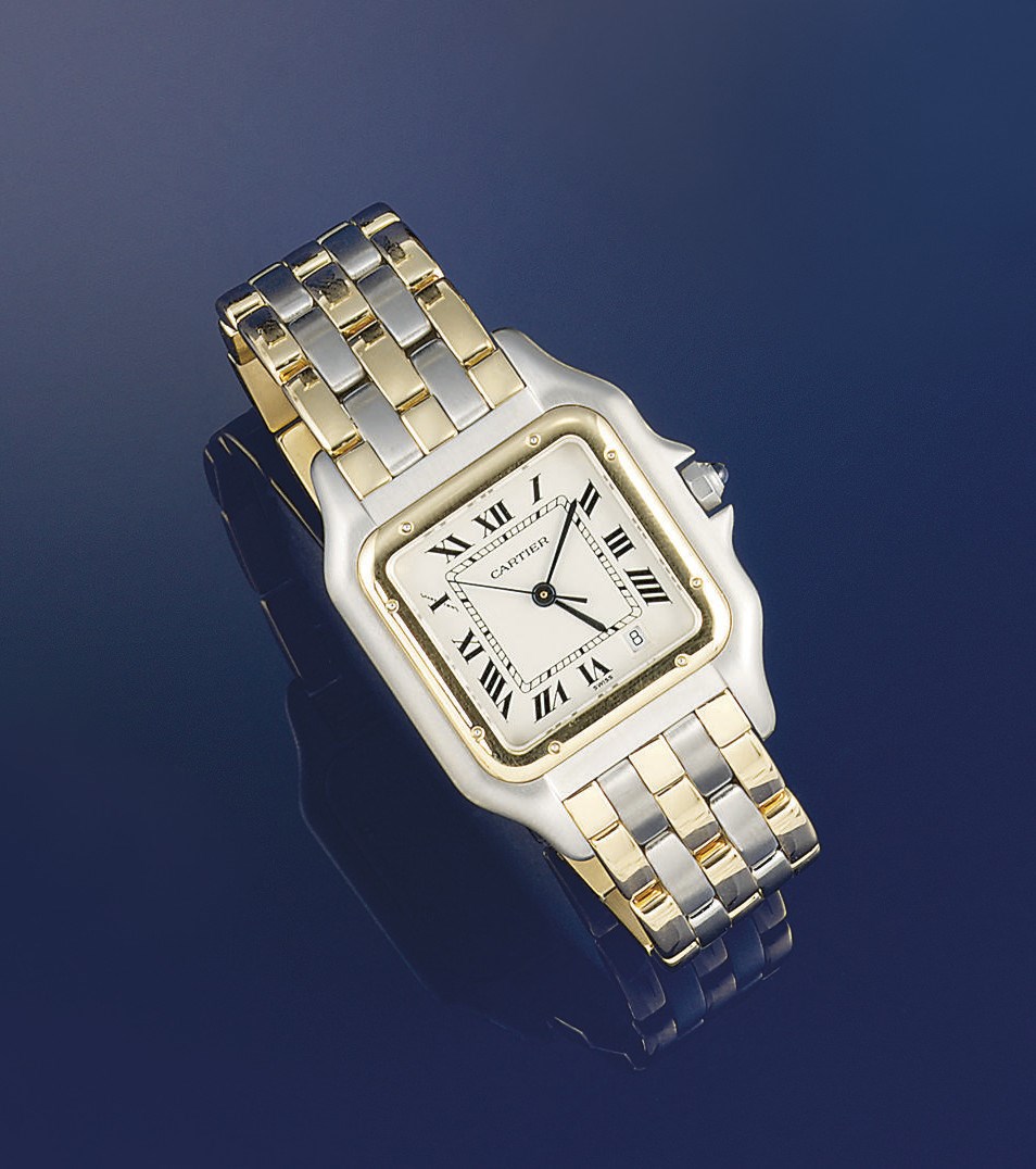 A bi-metallic quartz "Santos" wristwatch, by Cartier