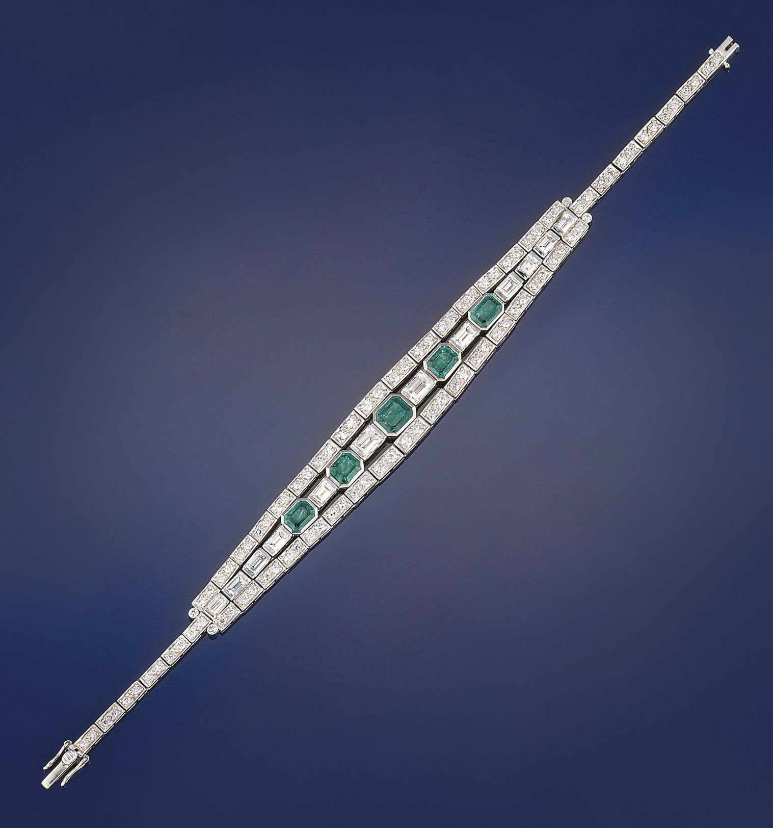 An emerald and diamond bracelet
