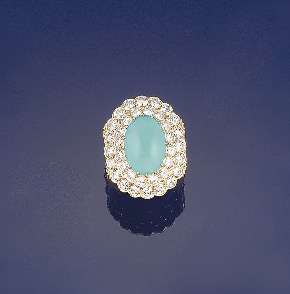 A turquoise and diamond cluster ring, by Van Cleef & Arpels