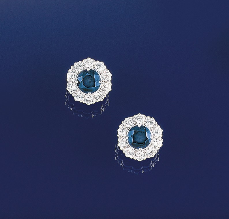 A pair of sapphire and diamond cluster earstuds