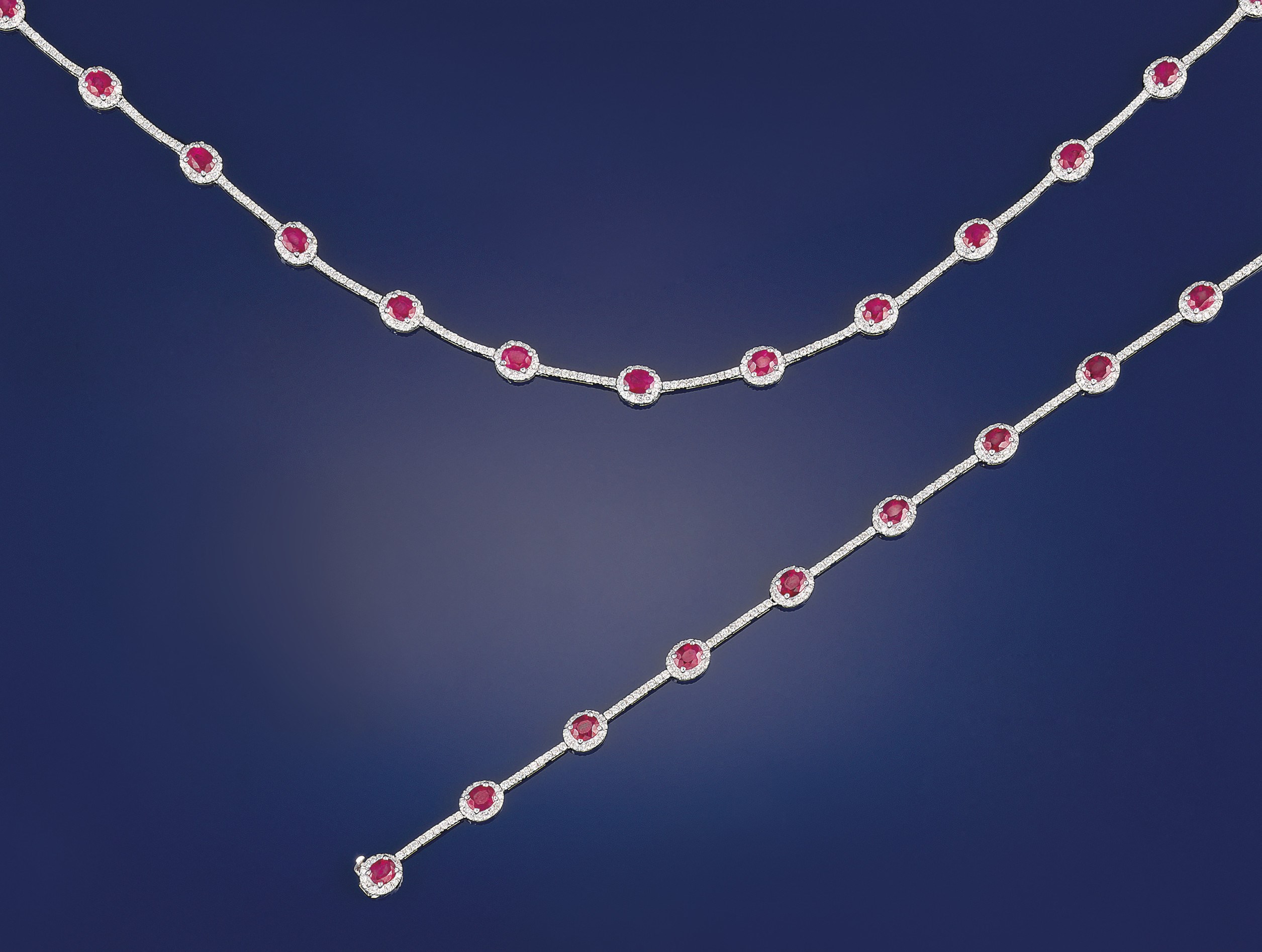 A ruby and diamond necklace and bracelet