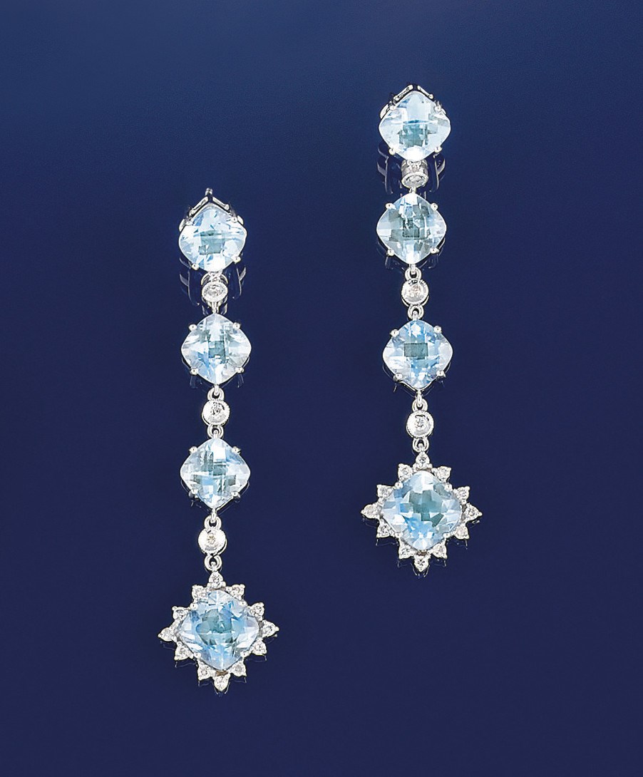 A pair of aquamarine and diamond earpendants