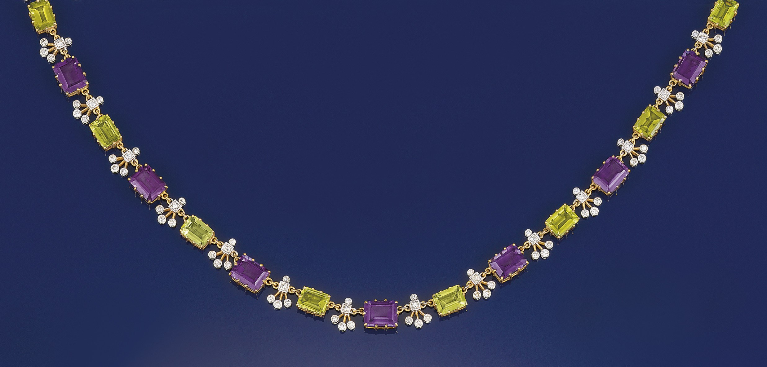 A Peridot, amethyst and diamond necklace