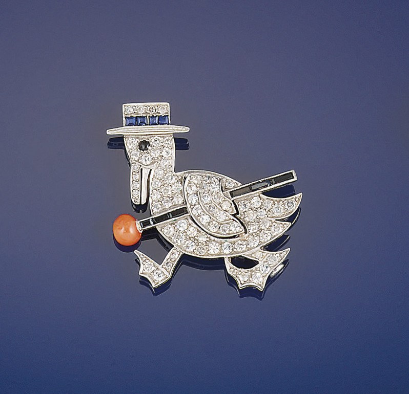 A diamond and gem novelty brooch