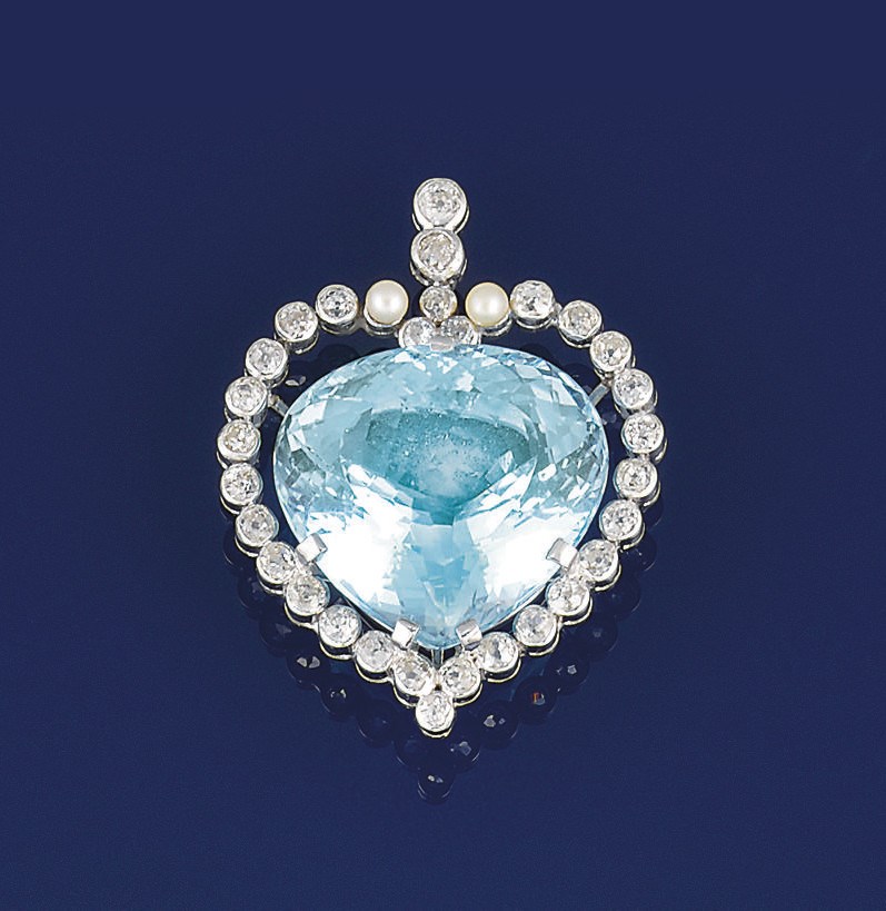 An aquamarine and diamond pendant