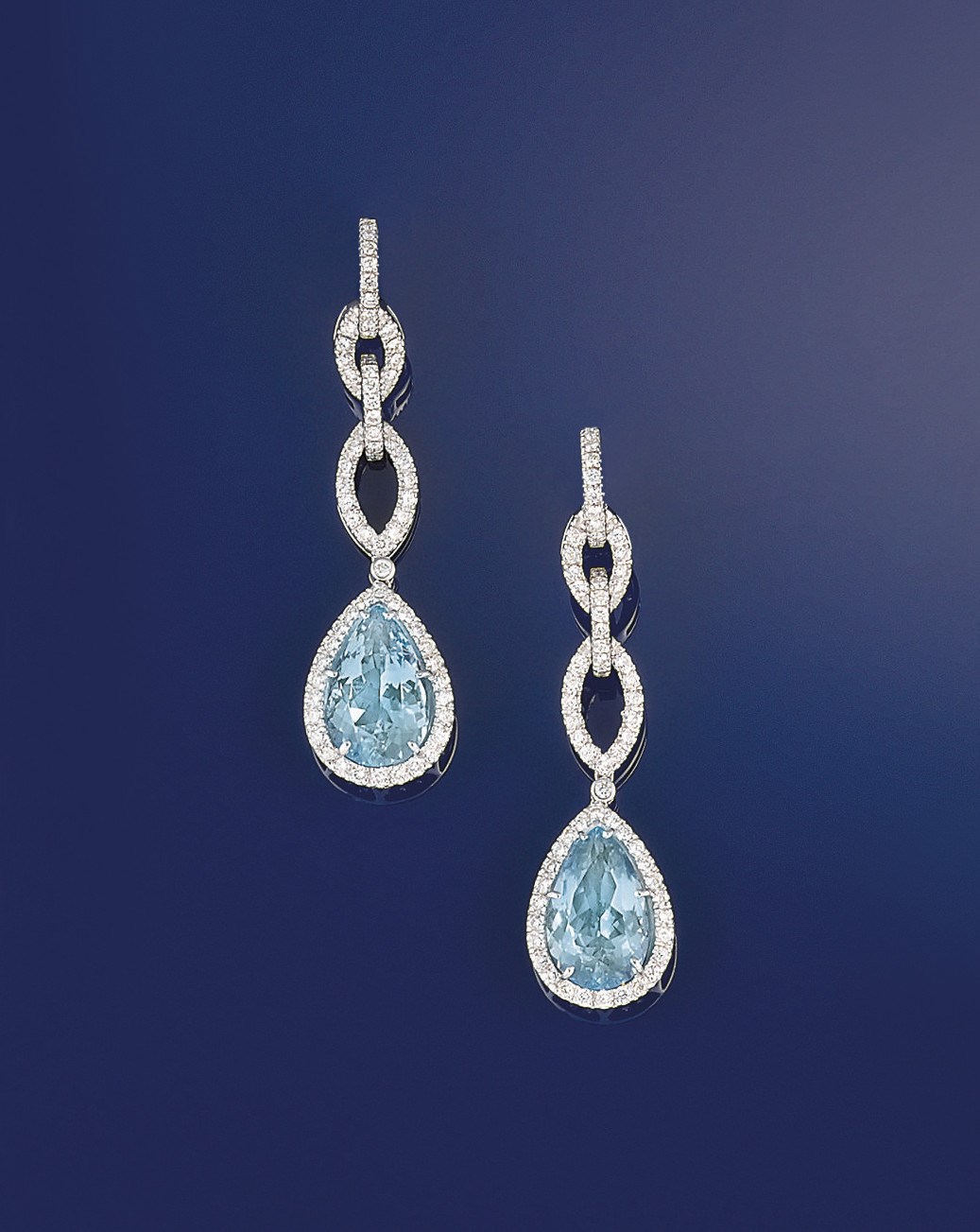 A pair of aquamarine and diamond earpendants