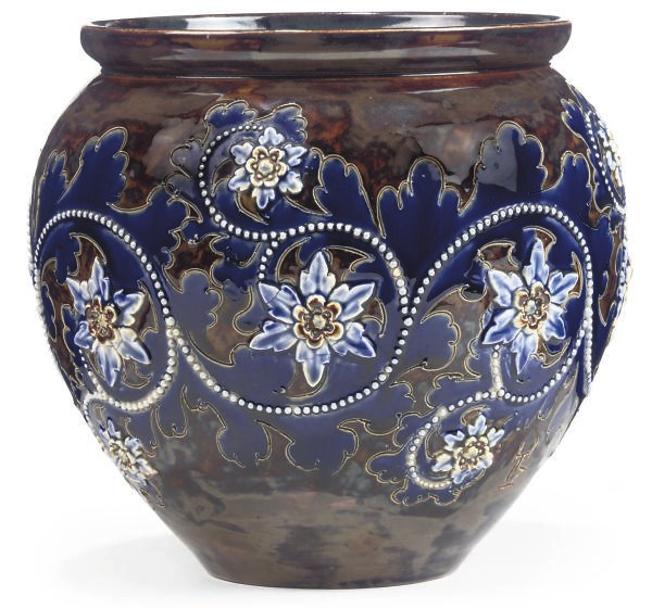 A DOULTON LAMBETH STONEWARE FLOWER POT