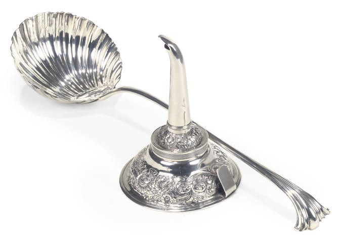 A GEORGE III SILVER WINE FUNNEL